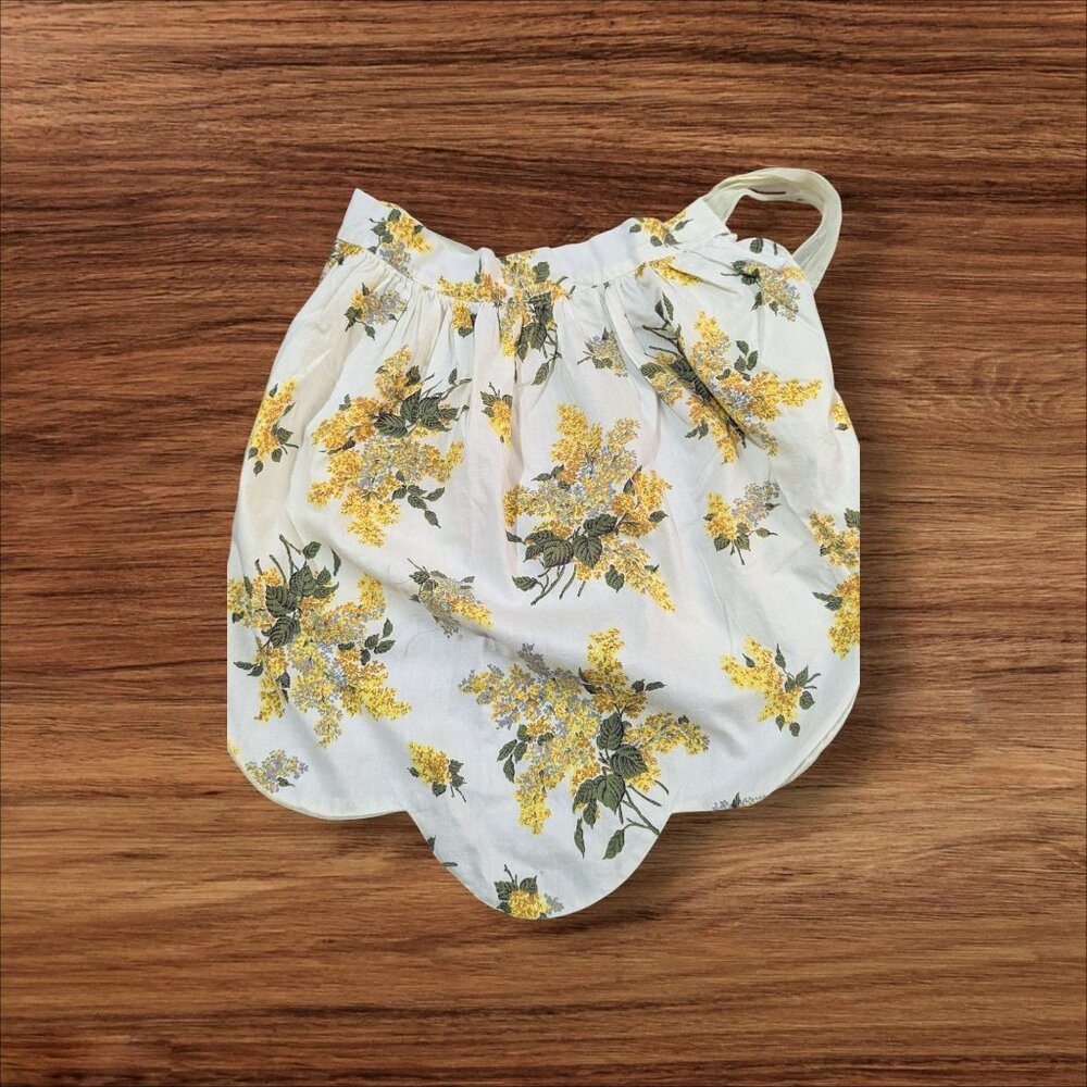 Vintage 1950s Floral Half Apron Yellow  Cotton‎ Retro Kitchenware